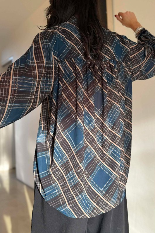 Ainsley Plaid Chiffon Blouse Teal